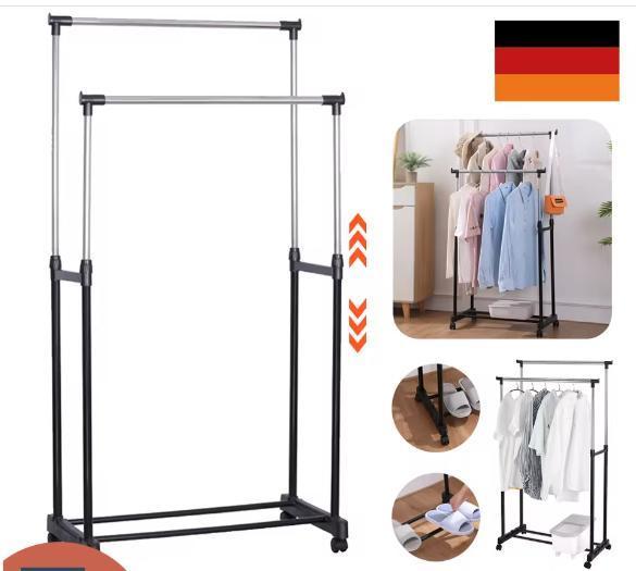 Dubbel Kledingrek met Wielen – Verstelbaar en Stevig, Huis en Inrichting, Woonaccessoires | Kapstokken, Nieuw, Verzenden
