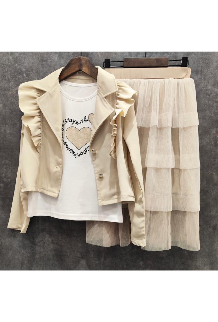 Beige Kledingset met T-shirt, Vest en Tule Rok 3-delig NIEUW, Kinderen en Baby's, Kinderkleding | Overige, Meisje, Nieuw, Ophalen of Verzenden