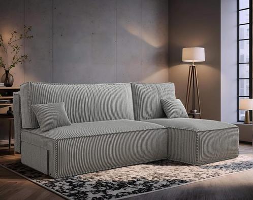 Hoekbank Ribstof Karlito Antraciet | Universeel | €399,-, Huis en Inrichting, Banken | Bankstellen, 200 tot 250 cm, 100 tot 125 cm