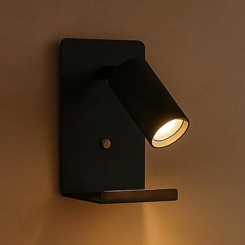 LED Wandlamp - Bedlamp met plateau | Incl. USB | Zwart, Huis en Inrichting, Lampen | Wandlampen, Nieuw, Metaal, Ophalen of Verzenden