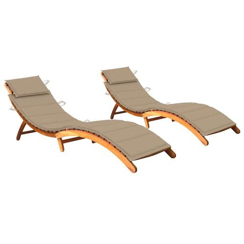 vidaXL Ligbedden 2 st met kussens massief acaciahout, Tuin en Terras, Ligbedden, Nieuw, Verzenden