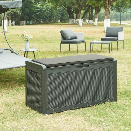 Tuin opbergbox Atella 65x122x54,5 cm zwart rotan look casa.p, Doe-het-zelf en Verbouw, Kratten en Dozen, Nieuw, Verzenden