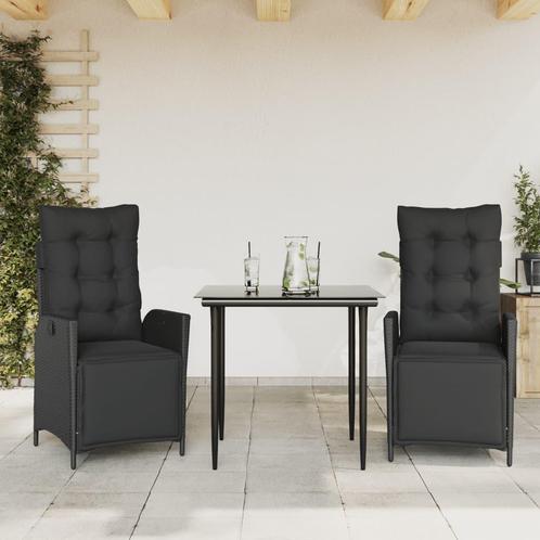 vidaXL 3-delige Tuinset met kussens poly rattan zwart, Tuin en Terras, Tuinsets en Loungesets, Tuinset, Nieuw, 2 zitplaatsen, Rotan