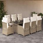 vidaXL 9-delige Tuinset met kussens poly rattan beige, Nieuw, 8 zitplaatsen, Tuinset, Verzenden