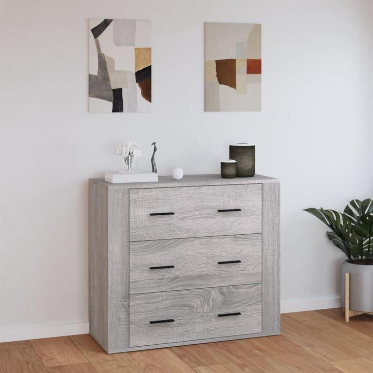 vidaXL Dressoir 80x33x70 cm bewerkt hout grijs sonoma, Huis en Inrichting, Kasten | Dressoirs, 25 tot 50 cm, Nieuw, 50 tot 100 cm
