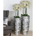 Poly/glasvezel plantenbak Waves zilver, D.37cm H.91cm, Verzenden, Nieuw