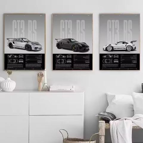 Minimalistische Sportwagen Canvas Poster Wanddecoratie GT3, Huis en Inrichting, Woonaccessoires | Wanddecoraties, Nieuw, Verzenden