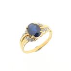 Gouden ring met saffier en diamant | 0,06 ct., Sieraden, Tassen en Uiterlijk, Ringen, Gebruikt, Overige kleuren, Ophalen of Verzenden