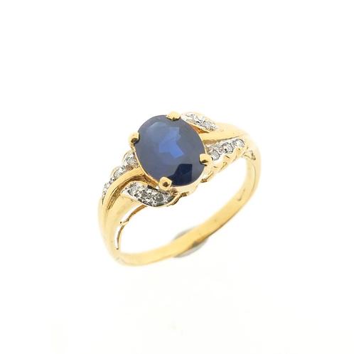 Gouden ring met saffier en diamant | 0,06 ct., Sieraden, Tassen en Uiterlijk, Ringen, Dame, Met edelsteen, Overige kleuren, Kleiner dan 17