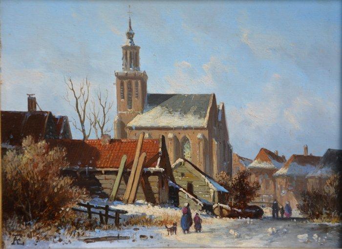 Adrianus Eversen (1818-1897) - Winters stadsgezicht, Antiek en Kunst, Kunst | Schilderijen | Klassiek
