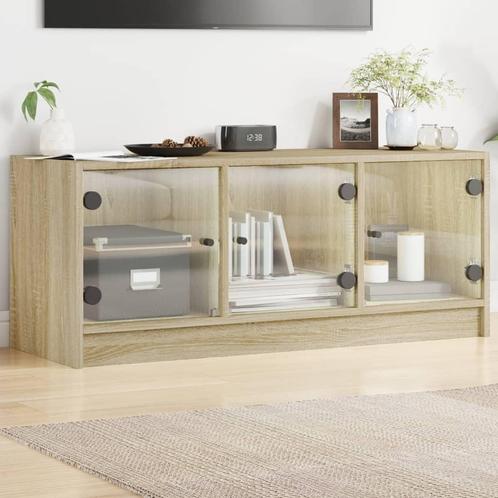 vidaXL Tv-meubel met glazen deuren 102x37x42 cm sonoma, Huis en Inrichting, Kasten | Televisiemeubels, 25 tot 50 cm, Nieuw, Overige houtsoorten