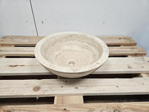 Waskom Forzalaqua Roma Travertin Rond Gezoet 40 x 15 cm, Doe-het-zelf en Verbouw, Sanitair, Overige typen, Nieuw, Ophalen of Verzenden