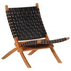 vidaXL Relaxstoel inklapbaar echt leer zwart, Huis en Inrichting, Stoelen, Nieuw, Verzenden
