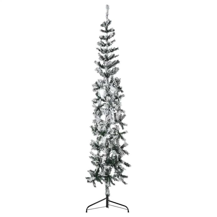 vidaXL Kunstkerstboom half met sneeuw smal 210 cm, Diversen, Kerst, Nieuw, Verzenden