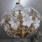 Plafondlamp - Verguld messing - Lampenkroon met bloemen van, Antiek en Kunst