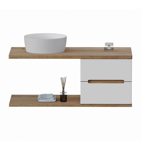 Badkamermeubel Mio 120cm eiken met hoogglanswit ladefront en, Doe-het-zelf en Verbouw, Sanitair, Verzenden