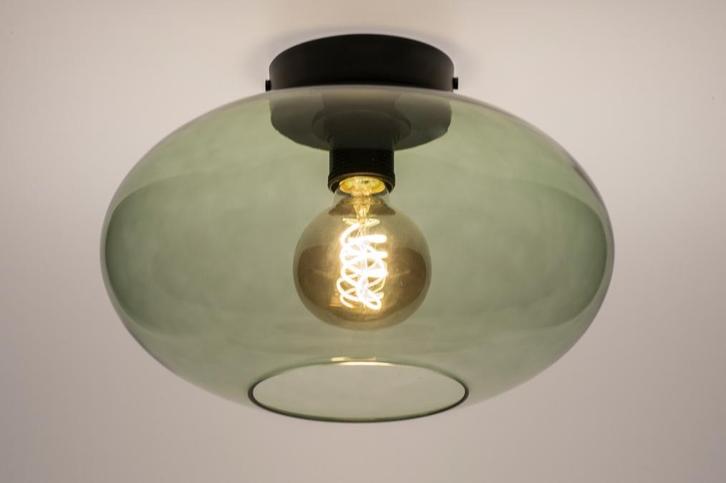 Rietveld Plafondlampen - Zwart, Groen - Glas, Metaal, Huis en Inrichting, Lampen | Plafondlampen, Verzenden