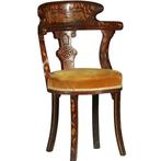 Franse marqueterie bureaustoel ca 1800 met stoffering naar w, Antiek en Kunst, Antiek | Meubels | Stoelen en Banken, Ophalen of Verzenden