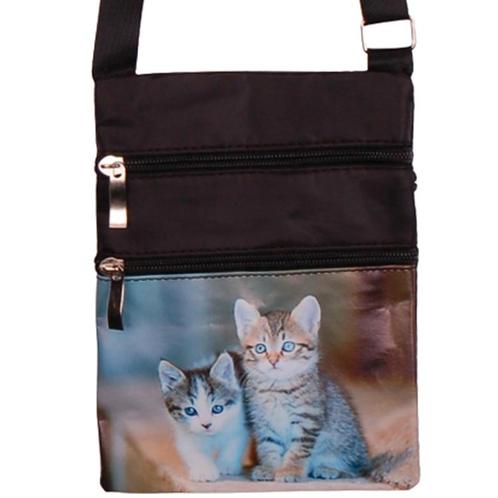 Schoudertasje - Getijgerde Kittens met Blauw Ogen - Zwart -, Sieraden, Tassen en Uiterlijk, Tassen | Schoudertassen, Zwart, Nieuw