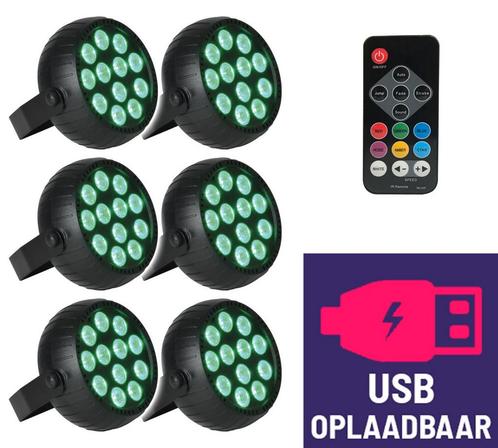 Set Van 6 Qtx USB Oplaadbare 18W Mini LED Par Spots, Muziek en Instrumenten, Licht en Laser, Overige typen, Nieuw, Verzenden