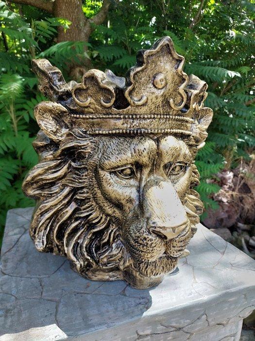 Beeld, lion head garden statue bronze color for flowers and, Antiek en Kunst, Curiosa en Brocante