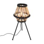 Landelijke tripod tafellamp bamboe met zwart - Evalin, Nieuw, Overige stijlen