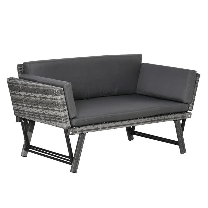 TRUUSK Polyrattan Tuinbank 2-zits - Loungesofa Grijs - Opkla, Tuin en Terras, Tuinstoelen, Nieuw, Verzenden