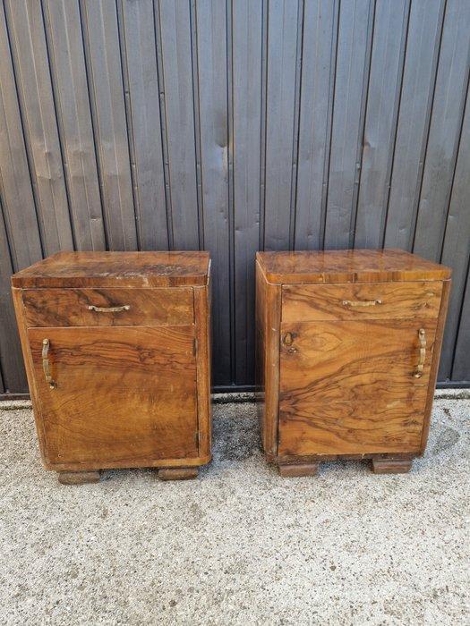 Nachtkastje (2) - Hout, Wortelnotenhout, Messing, Antiek en Kunst, Kunst | Designobjecten