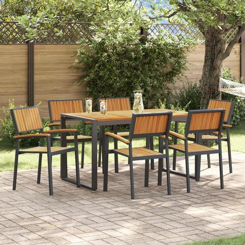 vidaXL 7-delige tuinset van massief acaciahout en metaal, Tuin en Terras, Tuintafels, Nieuw, Aluminium, Verzenden
