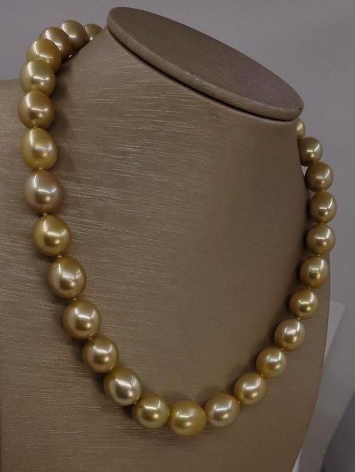 Halsketting ALGT gecertificeerde diep gouden Zuidzee parels, Sieraden, Tassen en Uiterlijk, Kettingen