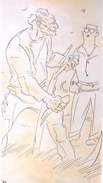 Werkende man op het land op spotprent (lijst optie, Lithos), Antiek en Kunst, Verzenden