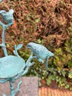 Twee bronzen  vogeltjes op tak met nestje,vogel voederschaal, Nieuw, Metaal, Dierenbeeld, Verzenden
