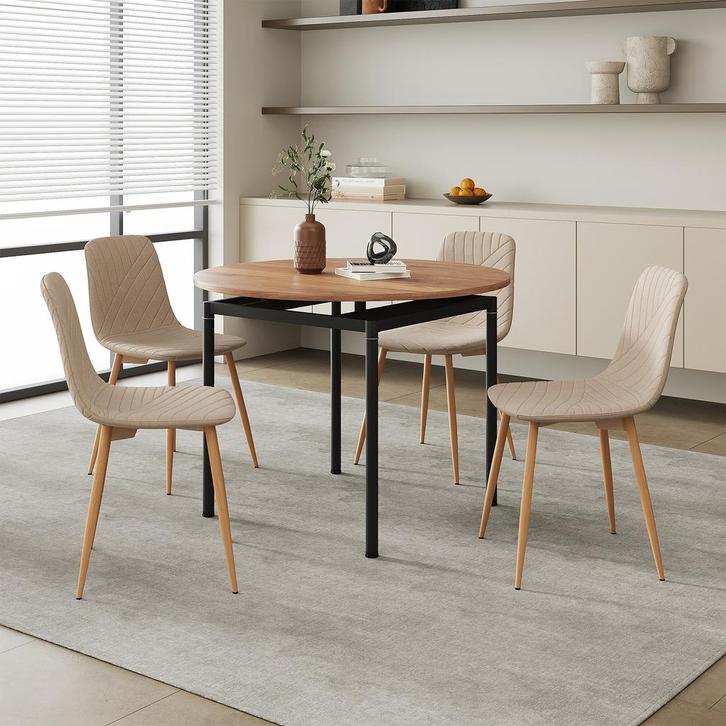 Eetkamerset Hemnes Ø100 en Köfering 5-delig eikenkleurig en, Huis en Inrichting, Tafels | Eettafels, Verzenden