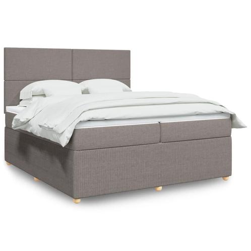 vidaXL Boxspring met matras stof taupe 200x200 cm, Huis en Inrichting, Slaapkamer | Bedden, Overige maten, 200 cm, Tweepersoons