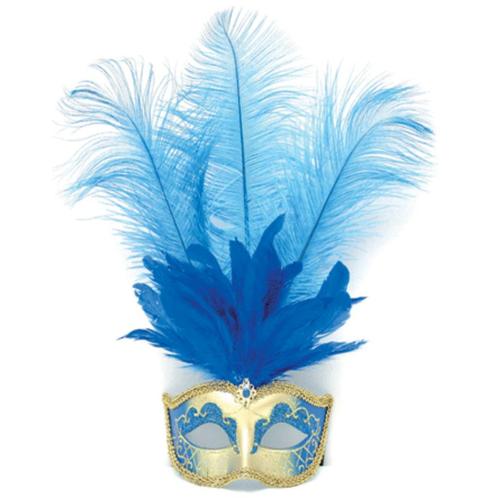 Blauw oogmasker met verentooi - Oogmaskers, Hobby en Vrije tijd, Feestartikelen, Verzenden