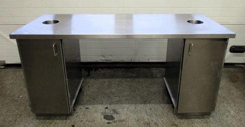 RVS Werktafel met 2 afvalruimtes, B178 x D70 x H90cm, Zakelijke goederen, Horeca | Keukenapparatuur, Gebruikt