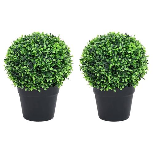 vidaXL Kunstplanten met pot 2 st buxus bolvorming 37 cm, Huis en Inrichting, Woonaccessoires | Kunstplanten en Kunstbloemen, Nieuw