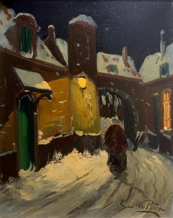 Jean du Rieu (XX) - Nocturne of a winter street view - NO, Antiek en Kunst, Kunst | Schilderijen | Klassiek