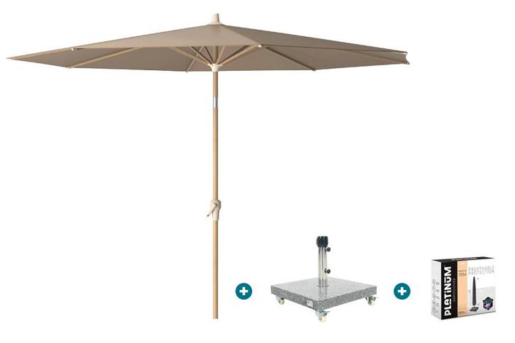 Platinum Riva stokparasol 3 m. rond - Teak taupe + Sevilla, Tuin en Terras, Parasols, Parasolvoet, Nieuw, Kantelbaar, Verzenden