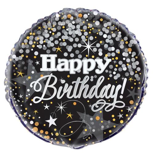 Helium Ballon Happy Birthday Glitter Confetti 45cm leeg, Hobby en Vrije tijd, Feestartikelen, Nieuw, Verzenden