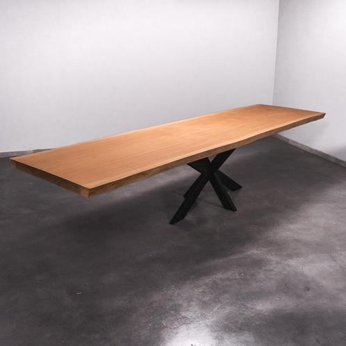 Boomstamtafel, Eettafel 370x100 massief hardhout, metaalpoot, Huis en Inrichting, Tafels | Eettafels, 50 tot 100 cm, 200 cm of meer