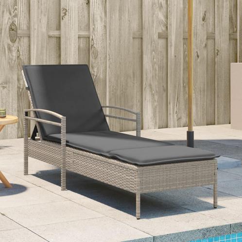 vidaXL Ligbed met kussen 63x200x81 cm poly rattan lichtgrijs, Tuin en Terras, Ligbedden, Nieuw, Verzenden