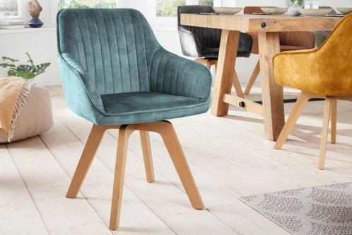 Draaibare design stoel LIVORNO petrol fluweel beukenhouten, Huis en Inrichting, Stoelen, Ophalen of Verzenden