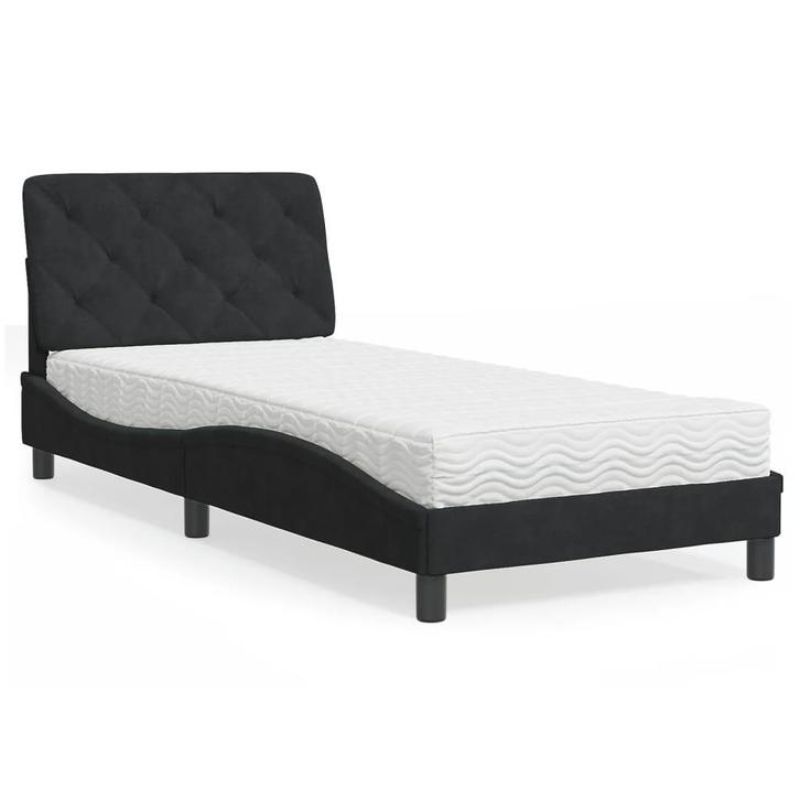 vidaXL Bed met matras fluweel zwart 80x200 cm, Huis en Inrichting, Slaapkamer | Bedden, 80 cm, 200 cm, Zwart, Eenpersoons, Nieuw
