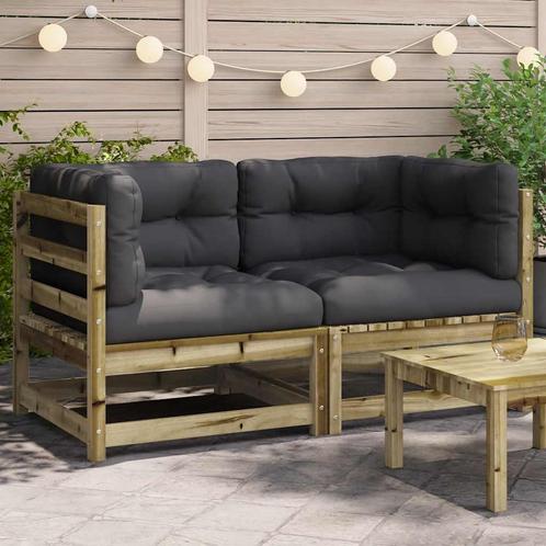 vidaXL Hoekbanken 2 st met kussens geïmpregneerd grenenhout, Tuin en Terras, Tuinsets en Loungesets, Nieuw, Verzenden
