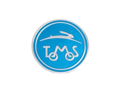 Sticker Tomos logo rond 50mm RealMetal® blauw / zilver, Fietsen en Brommers, Brommeronderdelen | Algemeen, Nieuw, Ophalen of Verzenden