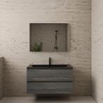 ACTIE BWS Badmeubel | Paris | Frey Oak 100 cm | Mat Zwart, Ophalen of Verzenden, Nieuw, Bad