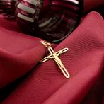 Gouden hanger van een kruis met corpus (religieus, pendant), Ophalen of Verzenden, Gebruikt, Goud, Overige merken