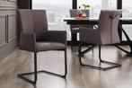 Moderne sledestoel SAMSON taupe grijs echt leer met, Huis en Inrichting, Stoelen, Ophalen of Verzenden, Nieuw
