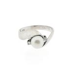 Witgouden ring met parel en diamant | 0,05 ct. (elegant), Sieraden, Tassen en Uiterlijk, Ringen, Gebruikt, Overige kleuren, Ophalen of Verzenden